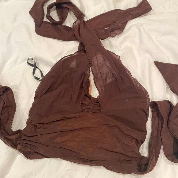 MAJORELLE Brown Halter Wrap Top - Picture 3 of 3